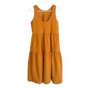 Everlane Tiered Midi Dress Weekend 100% Cotton Mustard Yellow XS Women's